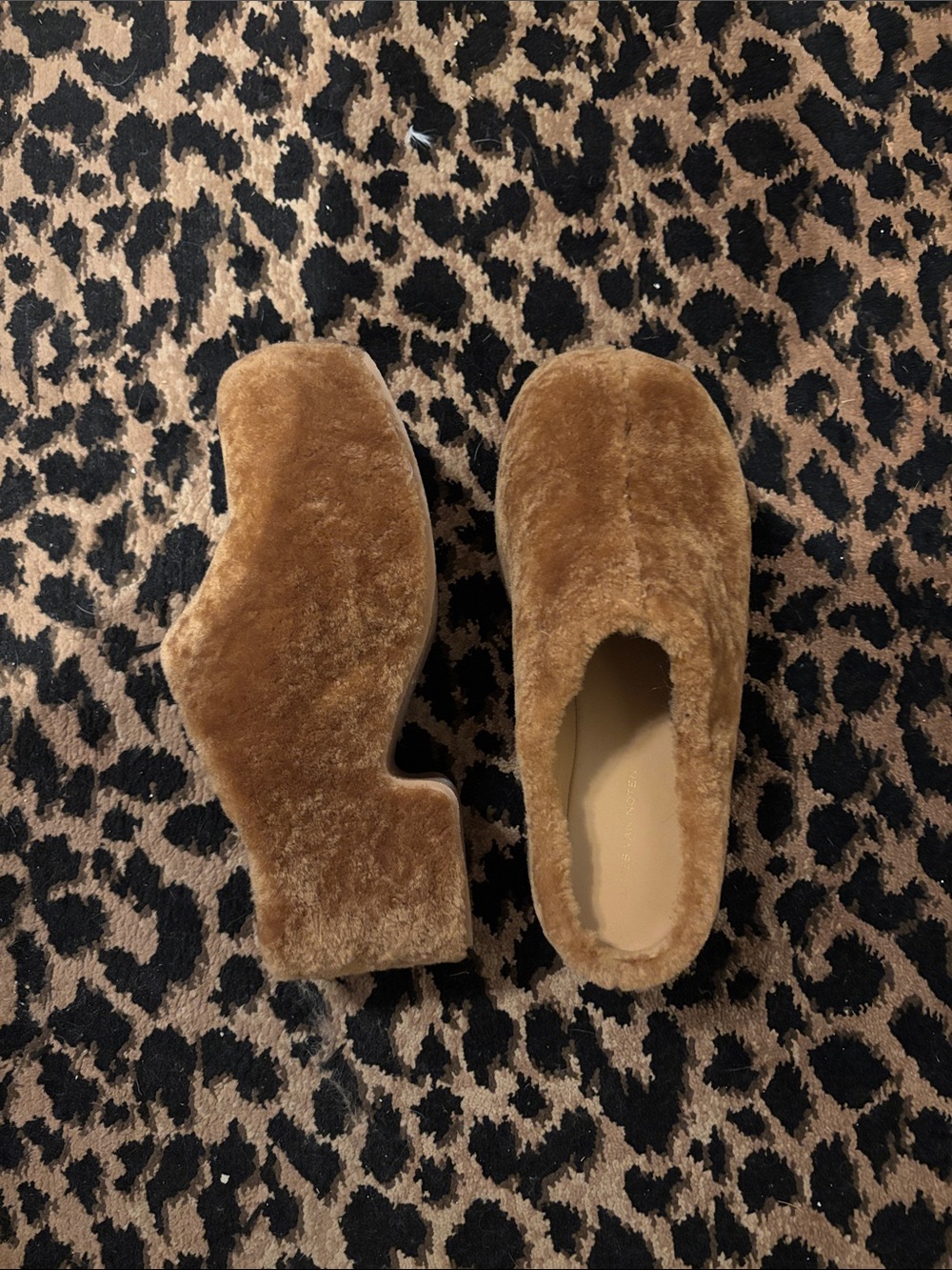Dries Van Noten Tan Plush Platform Mules